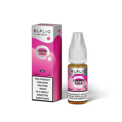Elf Bar Elfliq Cherry Cola 10ml nic salt e-liquid bottle and box with 20mg nicotine strength and 50/50 VG/PG ratio