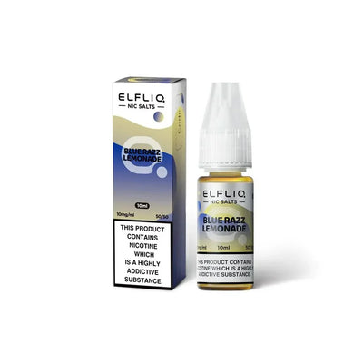 Elf Bar Elfliq 10ml Nic Salt Blue Razz Lemonade flavor bottle and box with 10mg nicotine strength and 50/50 VG/PG ratio
