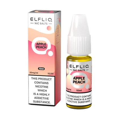 Elf Bar Elfliq Apple Peach 10ml nicotine salt bottle and packaging with 20mg strength and 50/50 VG/PG ratio