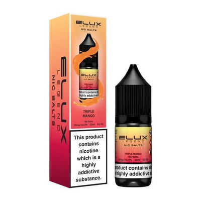 Elux Legend Nic Salts 10ml Triple Mango e-liquid with 50vg/50pg ratio in 10mg and 20mg nicotine strengths, pack of 10 bottles