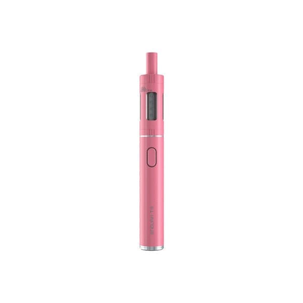 Pink Innokin Endura T18E Kit with 2ml stainless steel and Pyrex glass tank, 1000mAh battery, and micro-USB charging port.