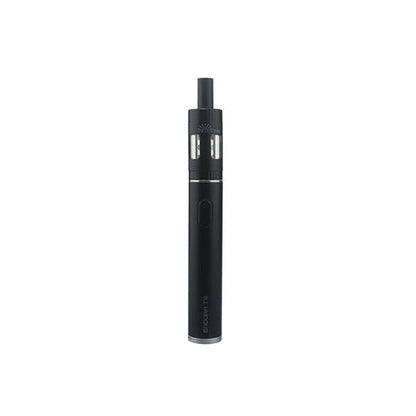 Black Innokin Endura T18E Kit vape pen with 2ml stainless steel and pyrex glass tank, 1000mAh battery, and micro-USB charging port