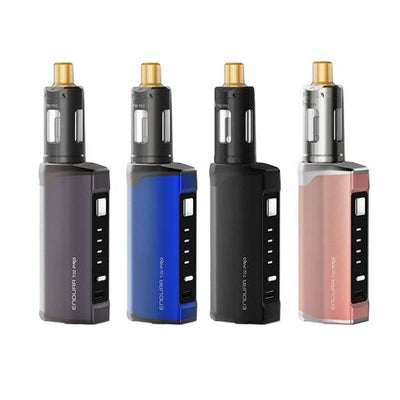Innokin Endura T22 Pro Kit vape devices in gray, blue, black, and rose gold with refillable tanks and one-button operation