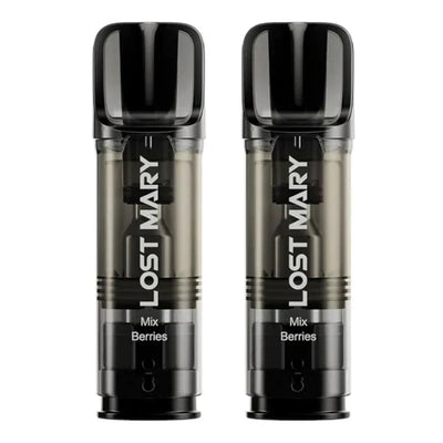 Two Lost Mary Tappo prefilled vape pods in Mix Berries flavor with black and transparent design.