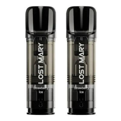 Lost Mary Tappo Pods prefilled vape cartridges in Strawberry Ice flavor with 2ml e-liquid and 2% nicotine.