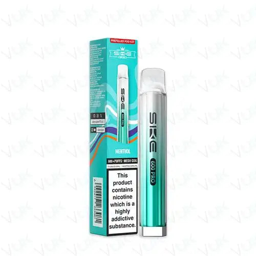 SKE Crystal Bar 600 Pro menthol prefilled vape pod kit with 400mAh battery and mesh coil, 600 puffs, rechargeable design