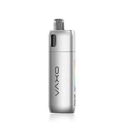 Silver Oxva Oneo Pod Vape Kit with compact design and side refill cartridge.