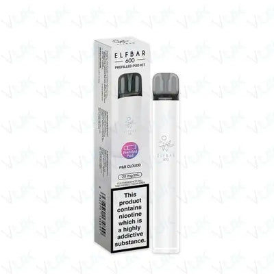 Elf Bar 600 Prefilled Pod Kit with 20mg nicotine salt, 500mAh battery, USB-C charging, and mesh coil technology in white with packaging