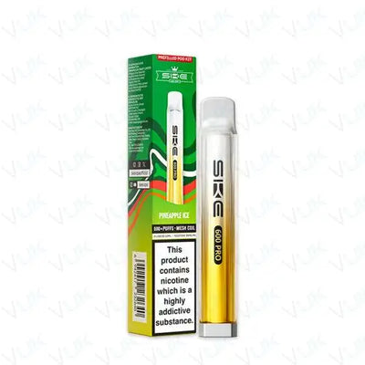 SKE Crystal Bar 600 Pro prefilled vape kit with 400mAh battery and Pineapple Ice flavor in box of 10
