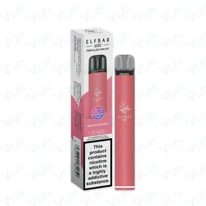 Elf Bar 600 Prefilled Pod Kit in pink grapefruit flavor with 500mAh battery and 2ml prefilled pod.