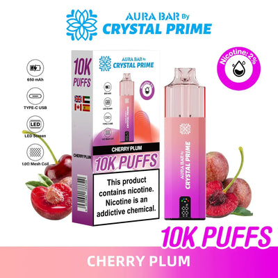 Crystal Prime 10000 Puffs reusable vape Cherry Plum flavor with 650mAh battery and LED display