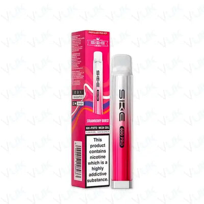 SKE Crystal Bar 600 Pro prefilled strawberry burst vape kit with 400mAh battery and mesh coil pod
