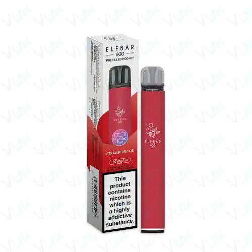 Elf Bar 600 Prefilled Pod Kit with 2ml strawberry ice nicotine salt pod and 500mAh battery pack of 5 for smooth MTL vaping