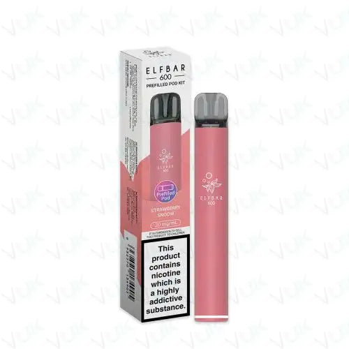 Elf Bar 600 Prefilled Pod Kit in Strawberry Snow flavor with 20mg nicotine salt and compact reusable vape device.