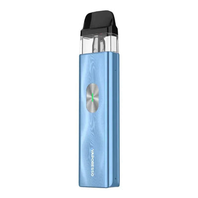 Vaporesso XROS 4 Mini pod vape kit in ice blue with compact aluminium design and USB Type-C charging