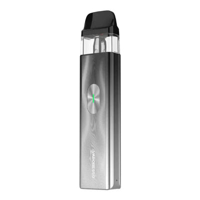 Vaporesso XROS 4 Mini pod vape kit in sleek silver with compact aluminum alloy design and USB Type-C charging port