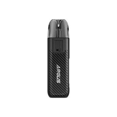 Voopoo Argus Pod black compact vape device with carbon fiber finish and ergonomic mouthpiece