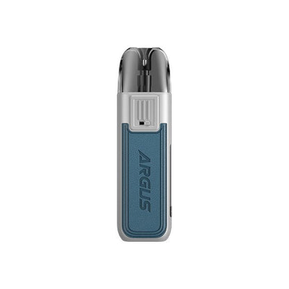 Voopoo Argus Pod 20W compact vaping device with zinc alloy and leather design, OLED screen, magnetic pod connection, and adjustable airflow.