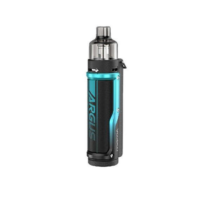 Voopoo Argus Pro pod kit with ergonomic design, zinc alloy and leather build, 3000mAh battery, 80W output, and 0.96-inch color screen.