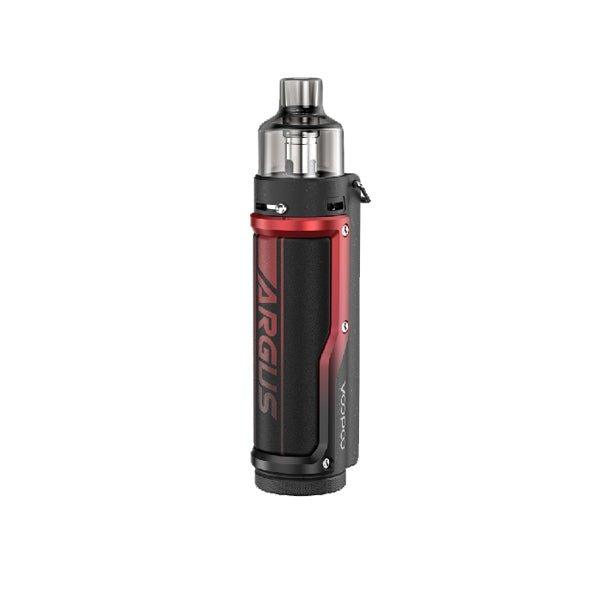 Voopoo Argus Pro pod kit with ergonomic design, metal and leather body, 0.96-inch color screen, built-in 3000mAh battery, and 80W output.
