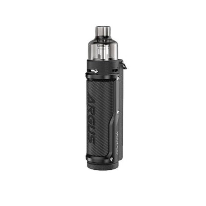 Voopoo Argus Pro Pod Kit with ergonomic design, 80W output, built-in 3000mAh battery, zinc alloy and leather body, 0.96-inch color screen, and 2ml pod capacity